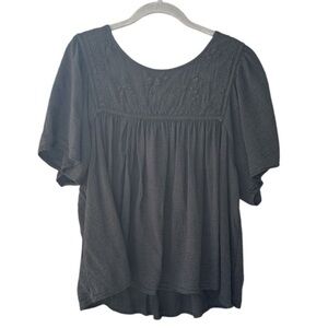 Lucky Brand Short Sleeve Embroidered Top Women's Gray Size XL